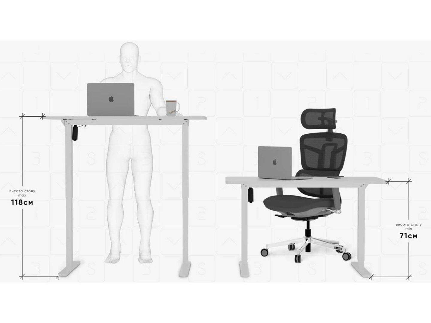Стіл з електрорегулюванням висоти Mealux PowerDesk Lite White (EVO-201 Lite W/W) — фото 3